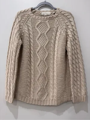 Ami Dans La Rue Size Medium Chunky Knit Cable Fisherman Beige Sweater thumbnail 1