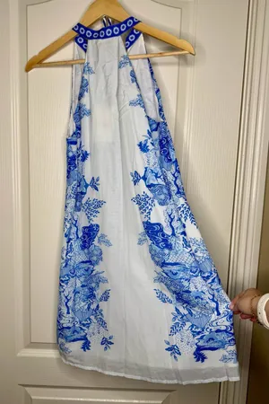 Anna Cate Blue White Halter Mini Dress Tassel Belt Extra Small NWT thumbnail 10