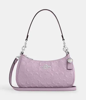 Coach CDA98 Patent Debossed Signature Teri Shoulder Bag Crossbody Light Violet thumbnail 1