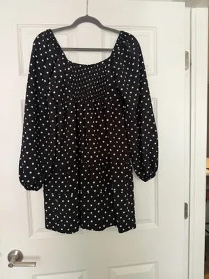 Polka Dot Mini Dress Long Sleeve Black thumbnail 3