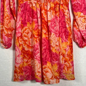 Steve Madden Floral Mini Dress Orange‎ Pink Sweetheart Smocked Back Size 4 thumbnail 9