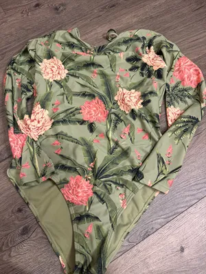 Agua Bendita Olive Green Floral Long Sleeve One-Piece thumbnail 1