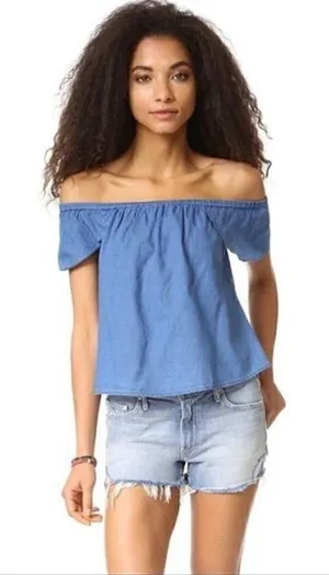 Madewell Indigo Cotton Chambray Off Shoulder Short Sleeve‎ XXS thumbnail 1
