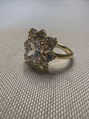Gold-Tone Clear Crystal Halo Cocktail Ring thumbnail 4