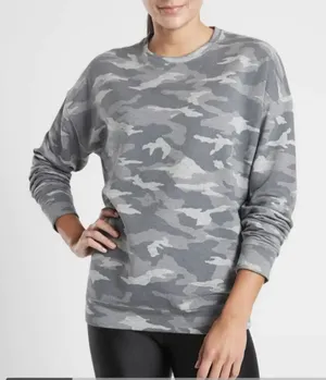 ATHLETA WOMEN'S GRAY CAMO LUX LONG SLEEVE BALANCE PULLOVER SWEATSHIRT Sz S thumbnail 1