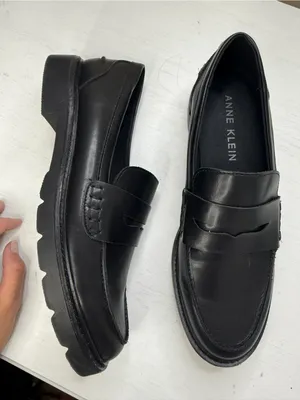Anne Klein Emmylou Leather Loafer Chunky Sz 8.5 Classic Office Goth thumbnail 4