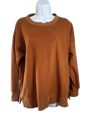 Aerie‎ Fleece Crewneck Sweatshirt French Terry Burnt Orange Ginger Relaxed Sz S thumbnail 1