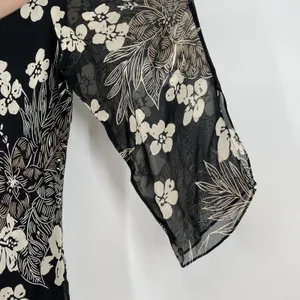 Adrianna Papell Vintage Floral‎ Silk Black Blouse Ruffle Neck 3/4 Sleeve Size 14 Whimsigoth Y2K thumbnail 3