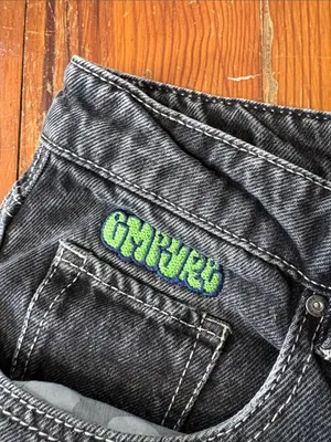 Vintage Y2K Empyre Washed Black Straight Leg Cargo‎ Jeans Zipper Knees Size 12 thumbnail 3