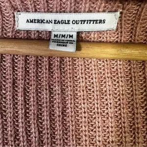 American Eagle Choker V-Neck Shaker Knit Sweater Pink Relaxed Ribbed Size M thumbnail 5