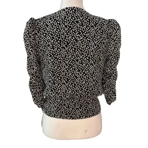 Frank Lyman Size 2 Polka Dot Side Tie Wrap Top Blouse Black White thumbnail 3
