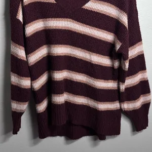 American Eagle Women‎ Burgundy Stripes Knit Pullover Sweater size Small thumbnail 3