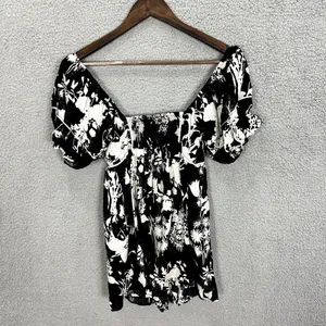 Urban‎ Outfitters Milkmaid Mini Dress Small Black Floral Smocked Boho Resort thumbnail 3