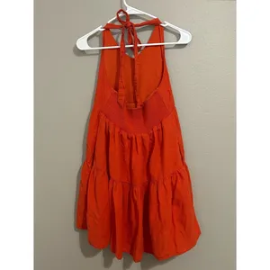 American Eagle Orange Cotton Linen Halter Neck Tiered Dress Women’s Size Medium thumbnail 5