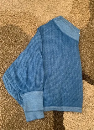 Free People Size XS, Blue Waffle Sweater Top thumbnail 8