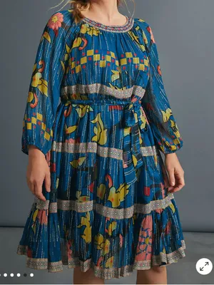 Anthropologie Verb Eulalia Shimmer Tunic Dress Hawaiian Blue Boho Cocktail Dress thumbnail 3