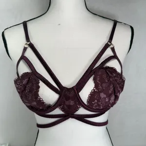 Vera Large Cage Bralette Plum Purple Lace Strappy Adjustable 30018 New Sexy Edgy thumbnail 2