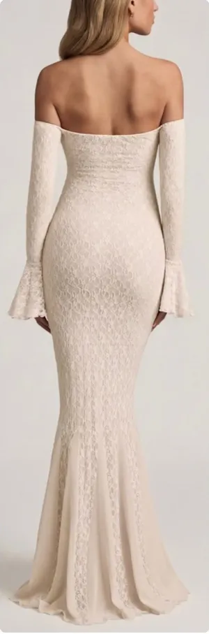 Oh Polly Verena Off-Shoulder Ruffle Lace Maxi Dress in Ivory Size XXS New thumbnail 1