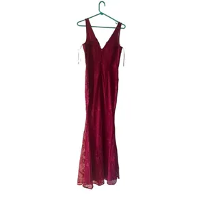 Maniju Dark Red Lace Floor Length Evening Gown Prom Formal‎ Size S thumbnail 2