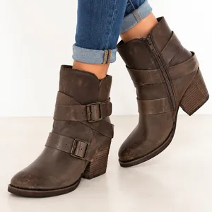 Naughty Monkey Cross My Heart Brown Distressed Leather Buckle Ankle Boots Women’s Size 9 thumbnail 1