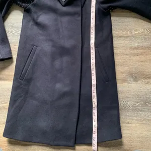Zara Black Wool Blend Trench Coat with Studded Sleeves M thumbnail 7