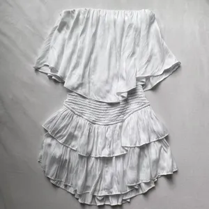 White ruffle preppy strapless mini beachy dress romper thumbnail 10