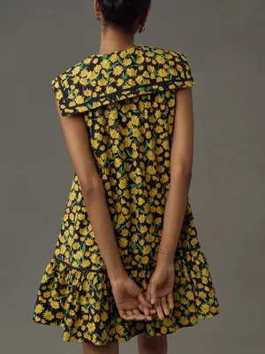 Anthropologie Maeve Flroal Collared Poplin Swing Mini Dress New Size Small thumbnail 2