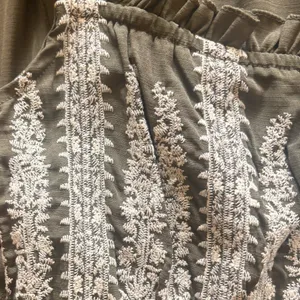 Boho Embroidered Ruffle Strap Tiered Maxi Dress Olive Brown Smocked Back Women thumbnail 5