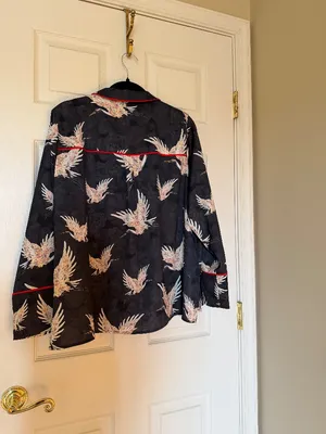 H&M Lounge Top - Crane Bird Print - Size 12 - Black White Red thumbnail 5
