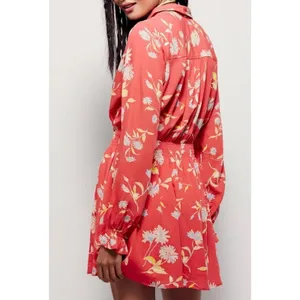 Free People‎ Ruthie Coral Floral Print Button Front Mini Shirt Dress flowy Large thumbnail 2