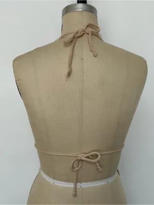 Beige Crochet Halter Crop Top with Iridescent Sequins Tan thumbnail 3