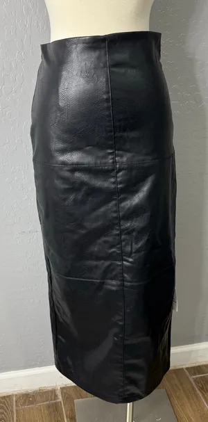 ASOS Topshop Midi Faux Leather Skirt, Black, 2 thumbnail 1