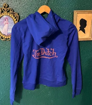 New Von Dutch Neon Blue Signature Full Zip Hoodie Size Med Y2K thumbnail 1