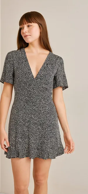 Abercrombie &‎ Fitch Black White Spotted Flutter Sleeve Mini Dress Sz Large thumbnail 1