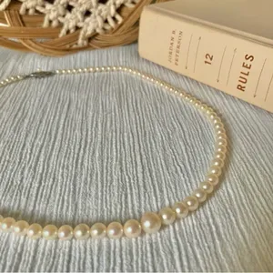 Pink Pearlescent Necklace Vintage “Noreen” 18” Marquise Fishhook Silver Classic thumbnail 12