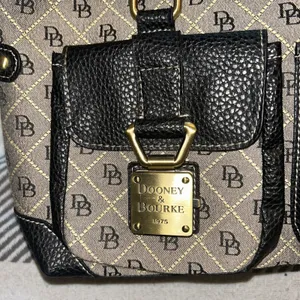 Vintage Dooney And Bourke Canvas And Leather Satchel Bag Two Front Buckle Pocket thumbnail 9