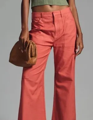 Pilcro Painted Puddle Cargo CROPPED Pants Womens Size 26 Burnt Orange Boho thumbnail 1