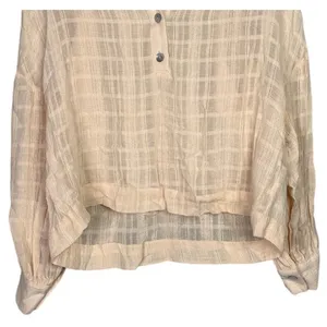 Zara Long Sleeve Oversized Flowing Loose Semi Sheer V Neck Blouse XS Soft Peach thumbnail 4