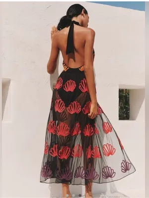 Anthropologie NWT Celandine Embroidered Bodysuit Maxi Dress Black Halter Size Medium M * thumbnail 6