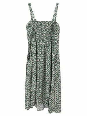 As You Wish Green Floral Midi Dress XL Cottagecore Rayon Sundress Tie 2 Ways thumbnail 4