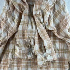 American Eagle Sz L Shirt Oversized Linen Plaid Button Up Boho Relaxed Fit Top thumbnail 13
