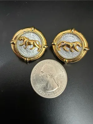 Vintage Two-tone Gold with Silver Jaguar Panther Statement Runway Earrings thumbnail 5