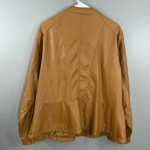 New Look Faux Leather Jacket Womens 2X Tan Great Quilted Biker Moto Peplum thumbnail 6