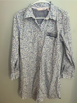 Victoria's Secret Floral Cotton‎ Nightshirt in White, Blue & Pink thumbnail 1