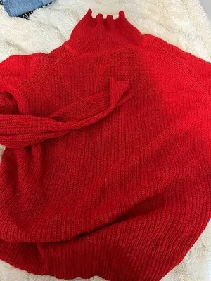 SheIn Red Funnel Neck Drop Shoulder Sweater thumbnail 5