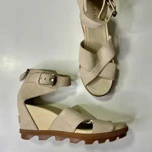 Sorel Women's‎ Beige Suede Wedge Ankle Strap Zip Sandals Size 8.5 thumbnail 2