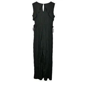 Zara Jumpsuit Womens M Black Sleeveless V-Neck Wrinkled Satin Effect Wide Legs thumbnail 10
