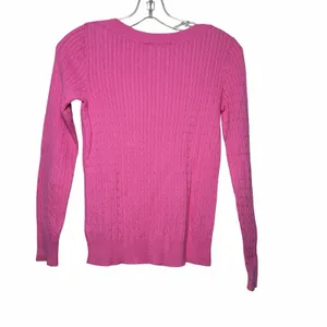 Lauren Ralph Lauren Petite Small Cable Knit Sweater Pink Gold Button Old Money thumbnail 3