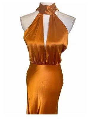 Something Navy Orange Halter Cutout Formal Bridesmaid Wedding Guest Gown Size S thumbnail 5
