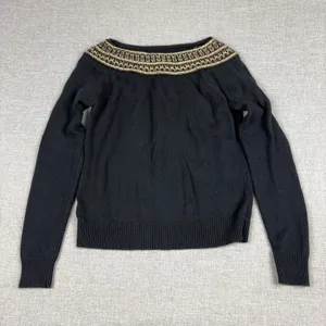 Lauren Ralph Lauren Sweater Womens M Black Silk Cashmere Boat Neck Fair Isle thumbnail 1